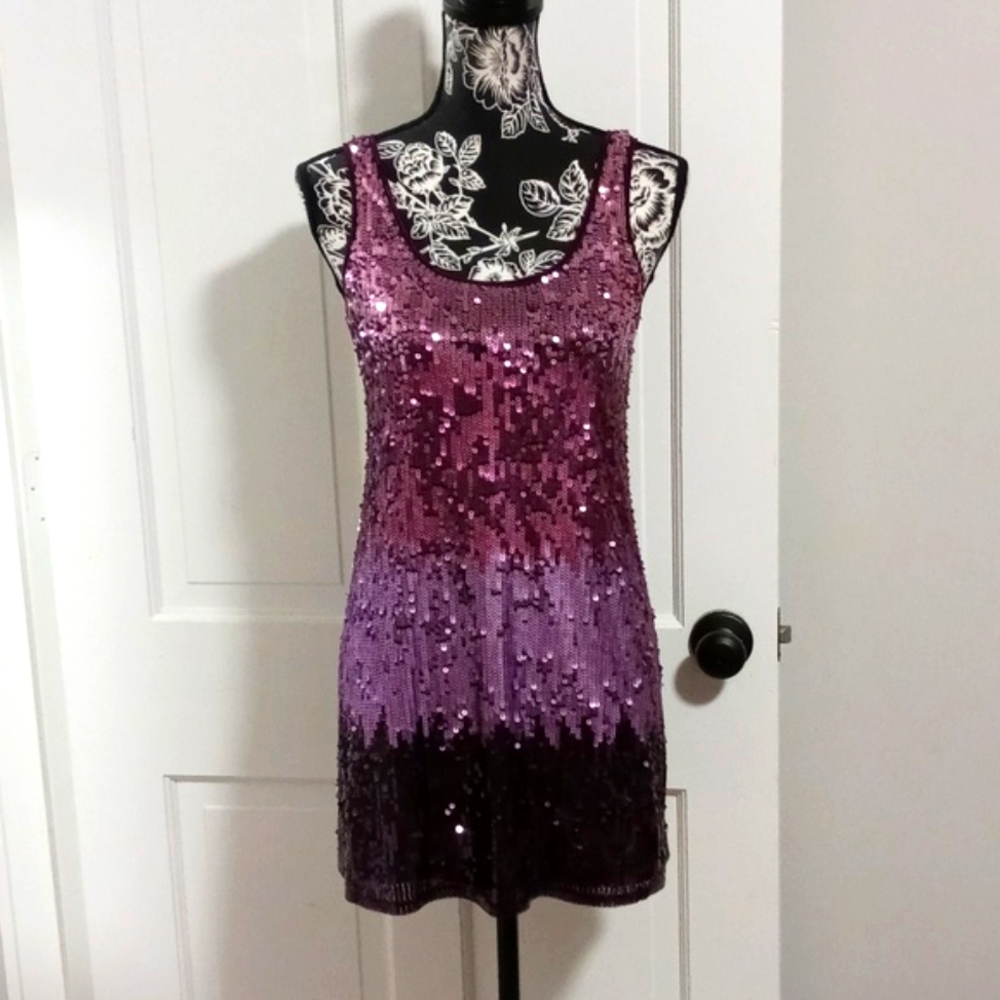 💟Express💟 - Purple Ombre Sequin Mini Tank Dress